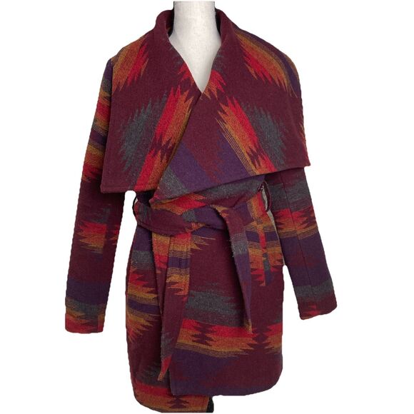 Steve Madden Blanket Wrap Coat Women's Extra Small XS Western Aztec Belted *READ - Picture 1 of 14